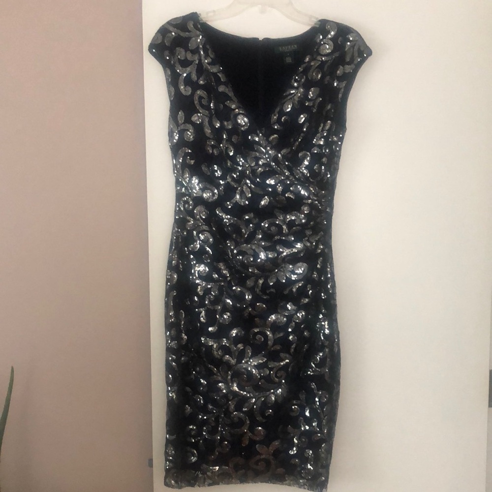 Cocktail dress size 8 Ralph Lauren, navy and silver